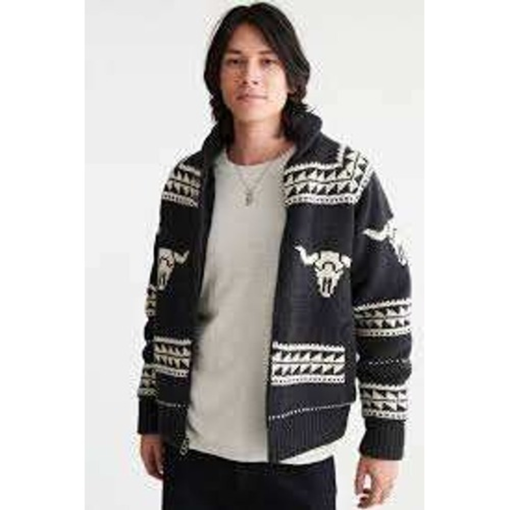 Vintage Schott Bros Cowichan Sweater Medium Wool Western Americana Steer Skull